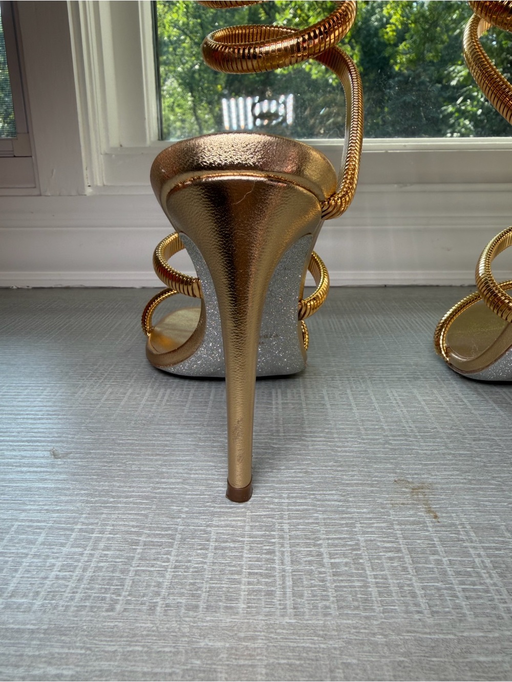 Rene Caovilla Metallic Gold Spiral Ankle-Strap Sandals - Picture 6 of 13